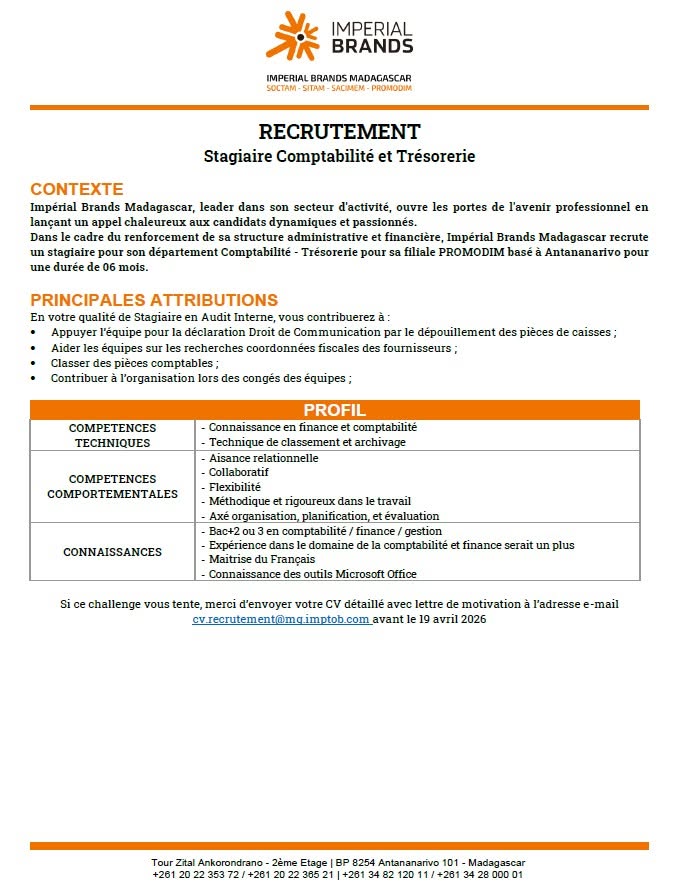 Recrutement stagiaire comptabilité